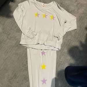 NWT SUNDRY women lounge sweat set 2 (M) stars - crew neck & pants